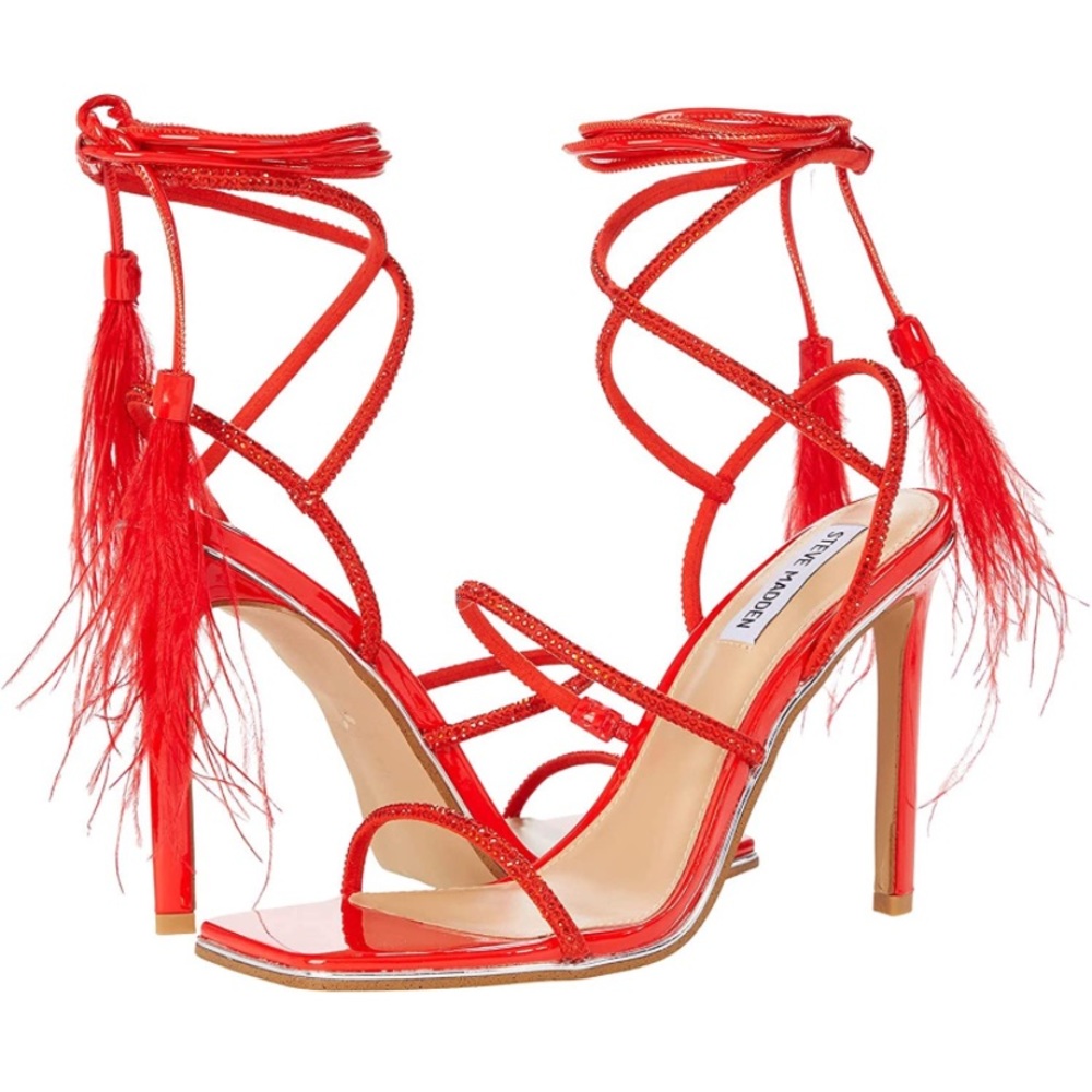 Sexy Red Steve Madden Lace Up Sandal Heels